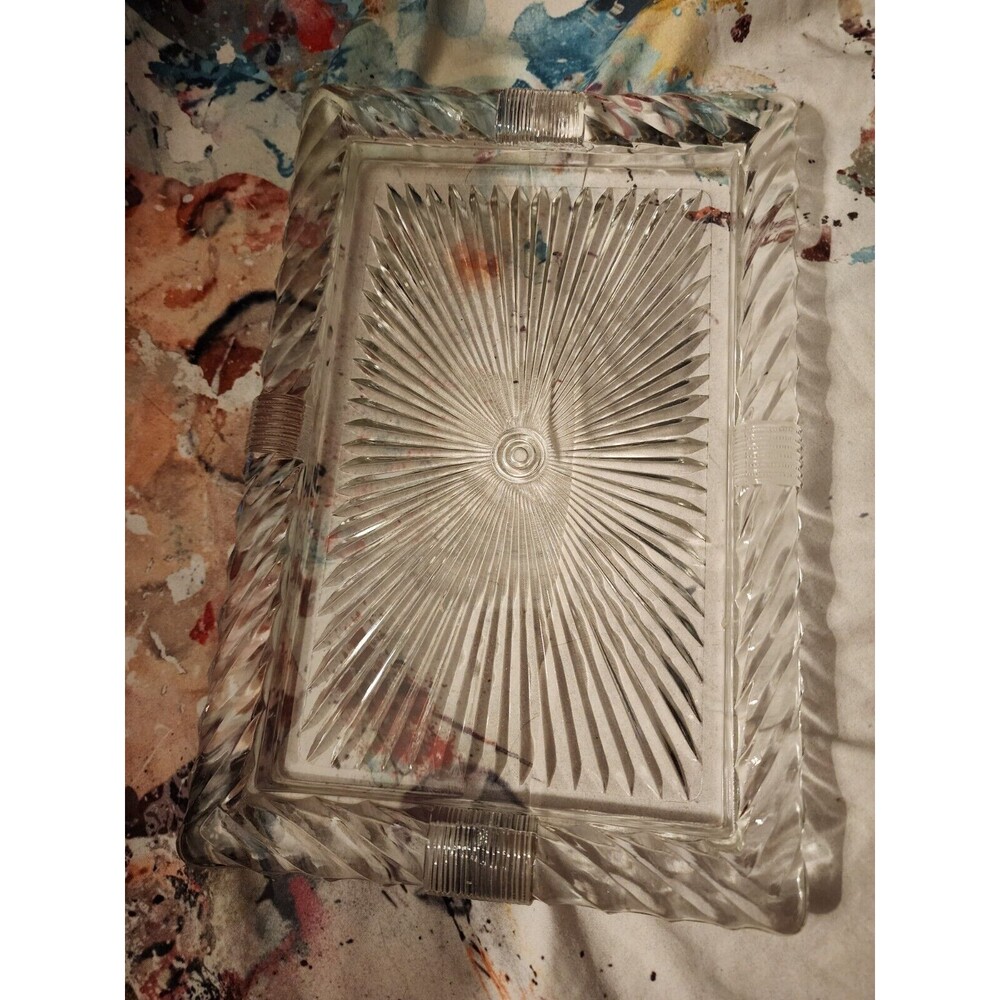 VINTAGE 1950’s Glass VANITY Serving Tray Starburst & Emboss Rope Rim Design RARE - Picture 3 of 4